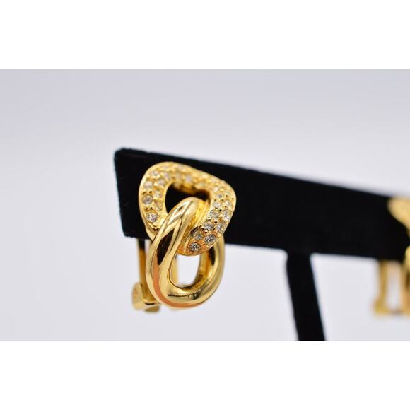 Christian Dior Vintage Crystal Clip On Earrings Linked Gold Signed 1980s BinH - Picture 9 of 12